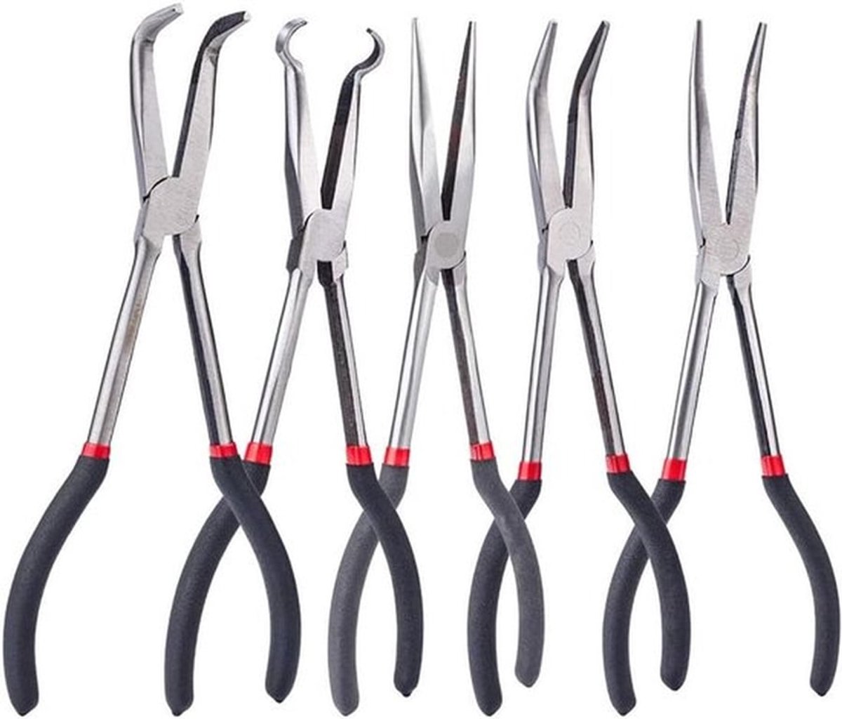Set van 45# verlengde carbonstalen sieraden tangenset met gebogen spout en lange handgrepen voor het maken van sieraden, inclusief 25°, 45° en 90° tang.