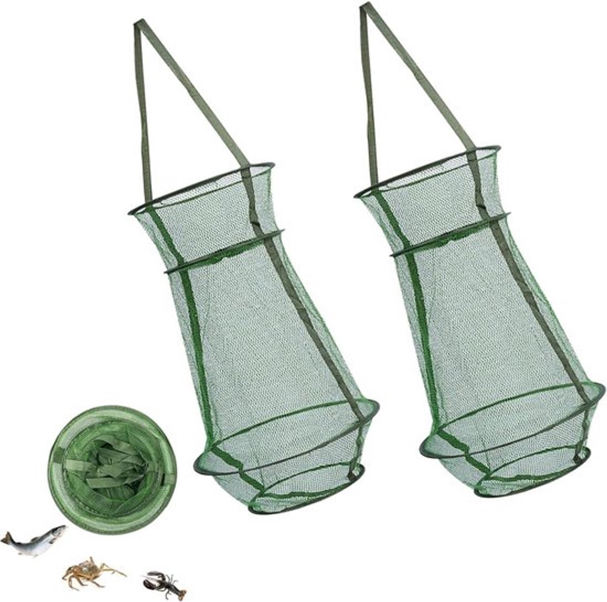 Vouwbare Nylon Visnetten Set van 2 Stuks voor het Vangen van Alle Vissoorten, Krabben en Kreeften (Groen)