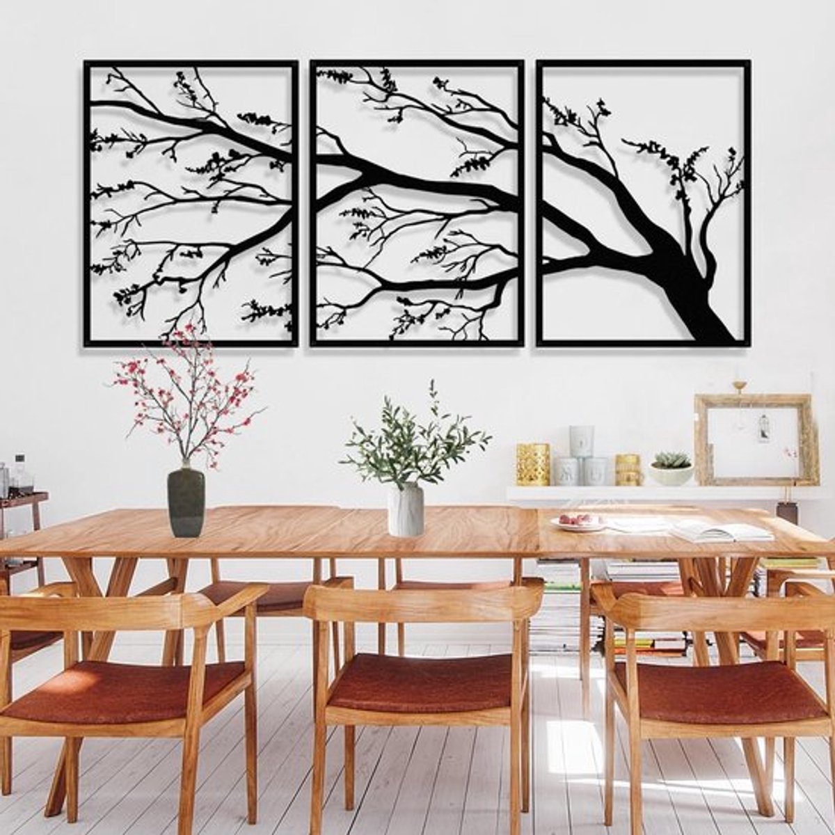 Grote Metalen Tak Muurdecoratie Set van 3, Unieke Boom Muurkunst voor Woonkamer en Tuin, Stijlvolle Decoratie voor Binnen en Buiten (53.1inx23.6in)