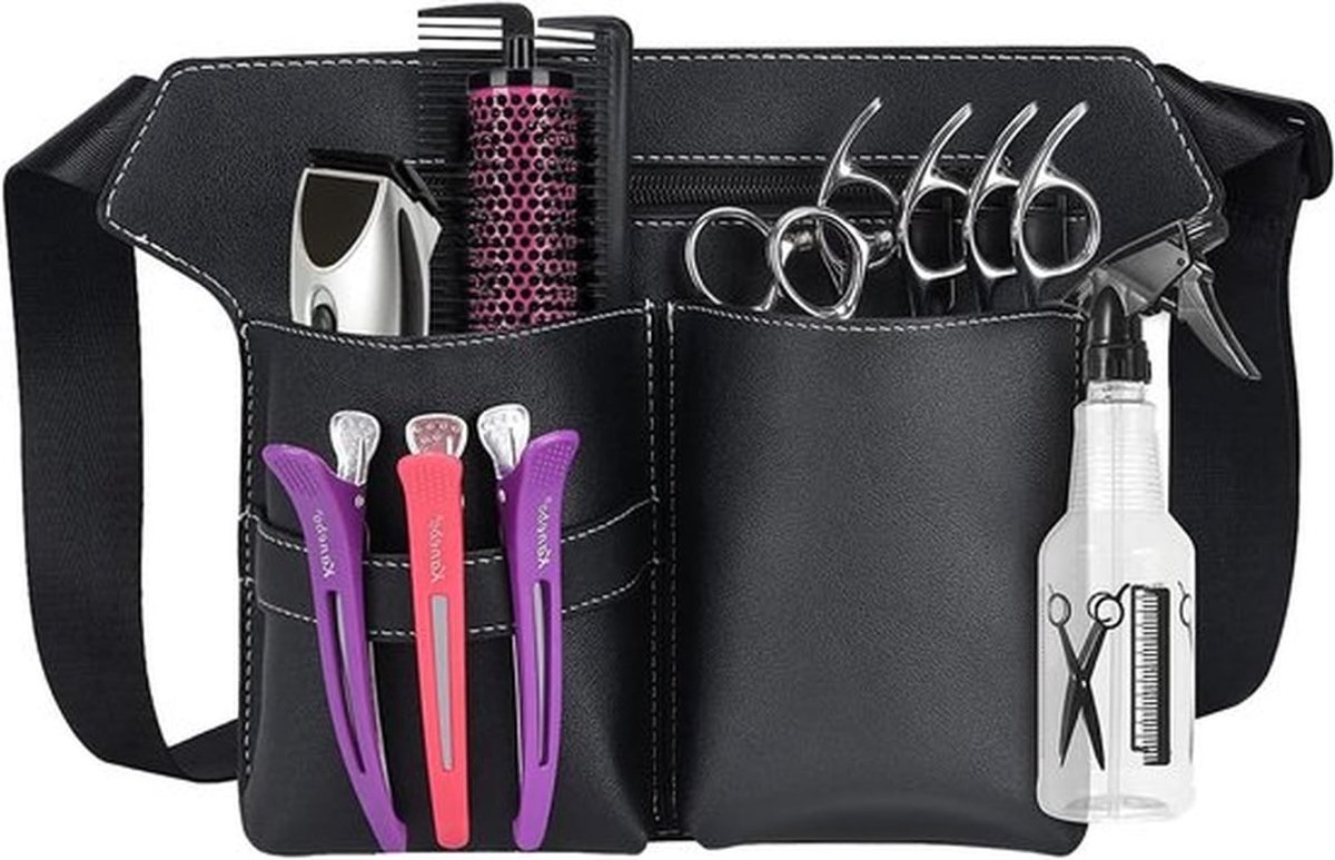 Draagbare Schoudertas voor Kappersschaar, Faux Leer, Professionele Haarstylist Tas, Handig met Strap, Zwart