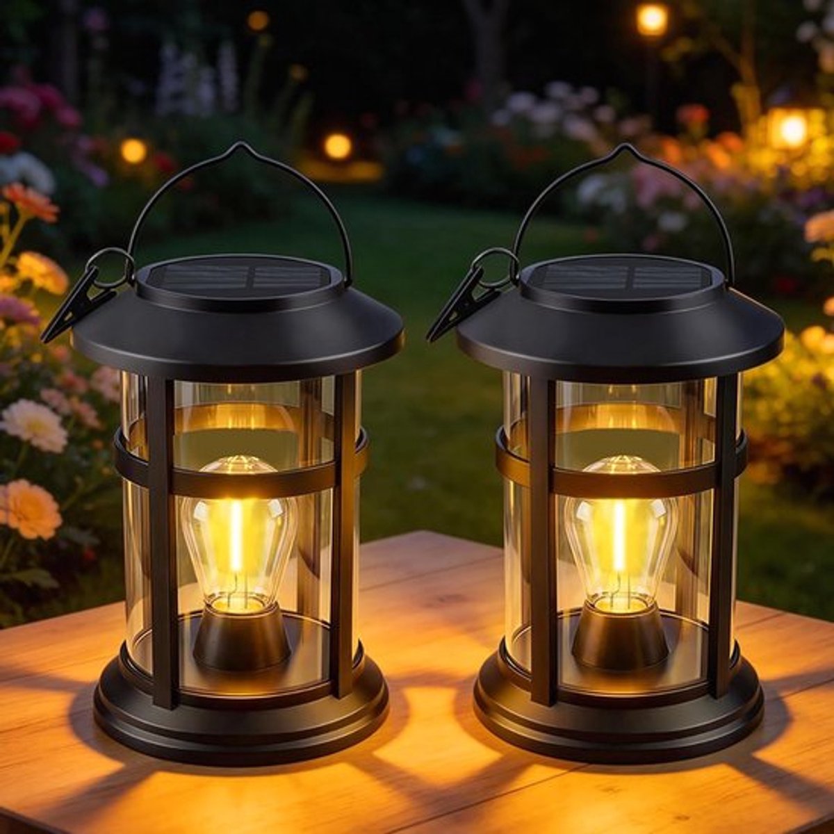 Hangende zonneverlichting voor buiten - warme witte tuinlampen, IP65 waterdicht, decoratieve zonne-lantaarns voor tuin en patio, set van 2