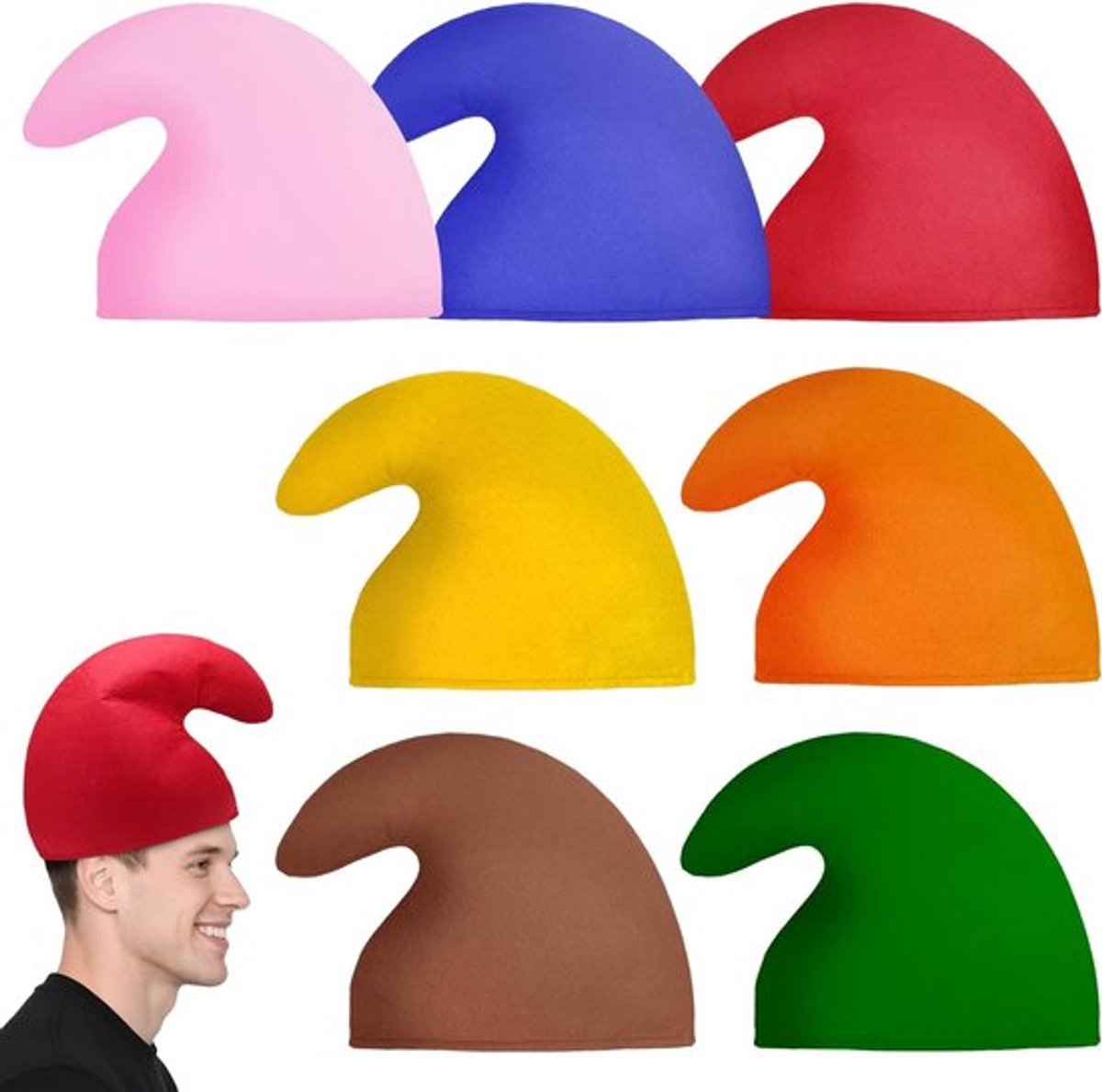 Dwarfs kostuum accessoires met 7-delige hoedenset voor Halloween en verkleedfeesten