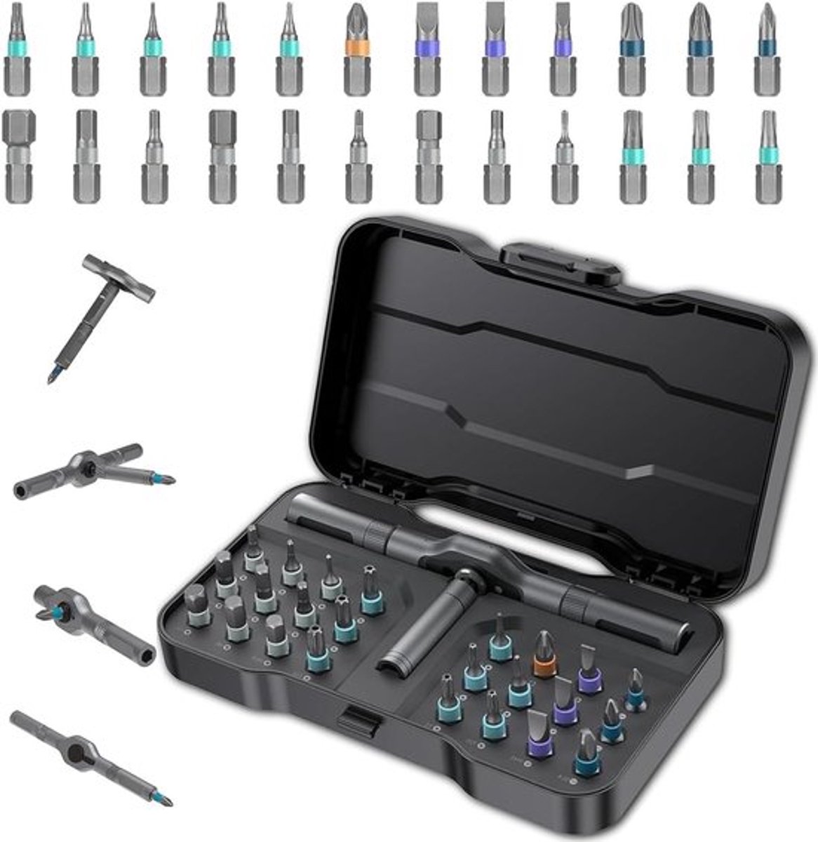 Multifunctionele Schroevendraaier Set met 24 Opzetstukken, Handgereedschap voor Meubel- en Computerreparatie, Inclusief Ratchet en Ergonomische Handgreep