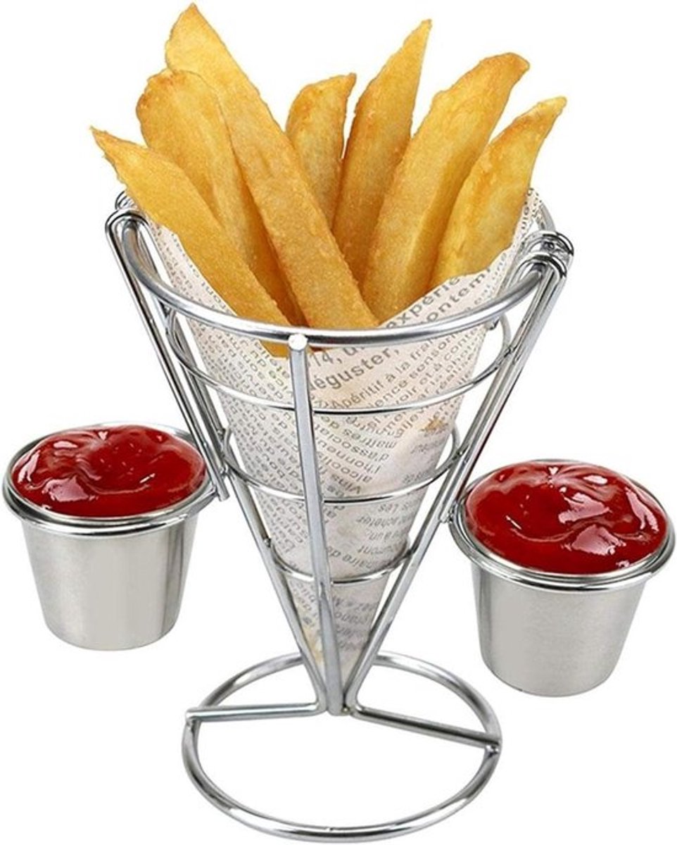 Kegelvormige Frituurmand voor Frieten met Sausdipper - Ideaal voor Snacks, Feestjes en Catering