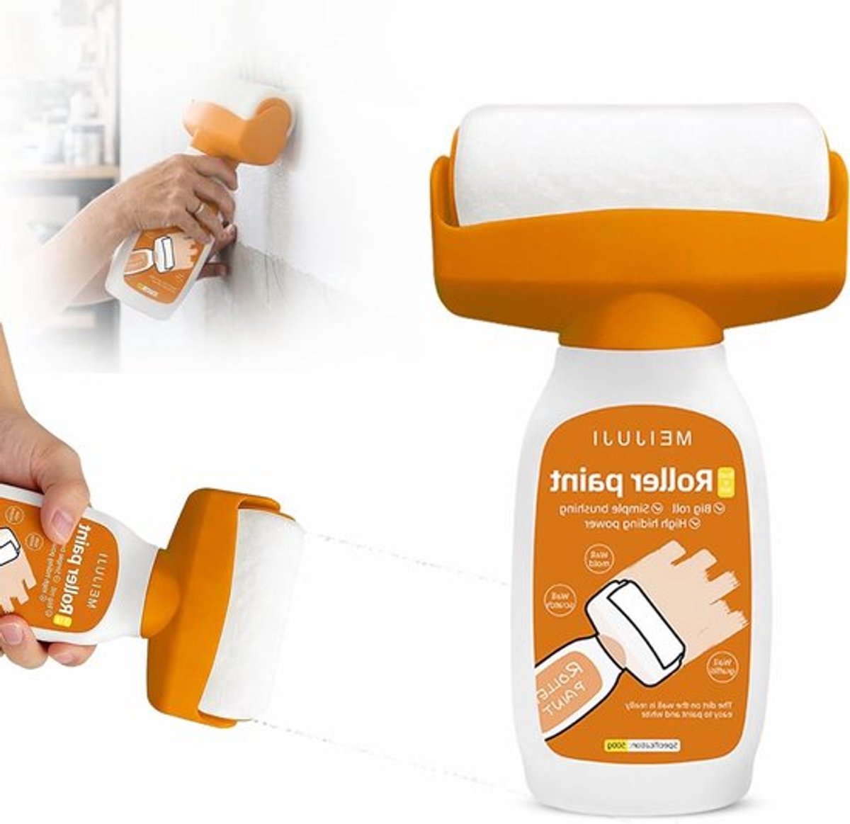 2-in-1 Wandverf voor Herstellingen en Vlekken, 500 g, Wit, Rollerborstel voor Muren en Plafonds, Vochtbestendig, Krassen, Graffiti