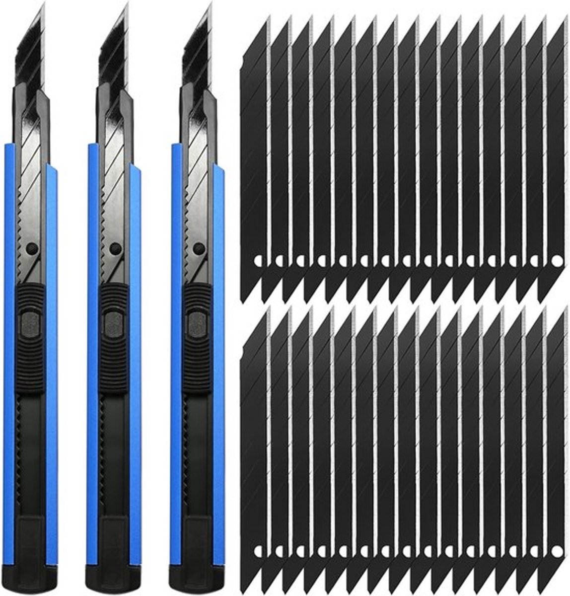 Professionele 3-delige 9mm Cutter met 30 Stuks 30° Breekmesjes voor Folies, Papier, Knutselen en Behang