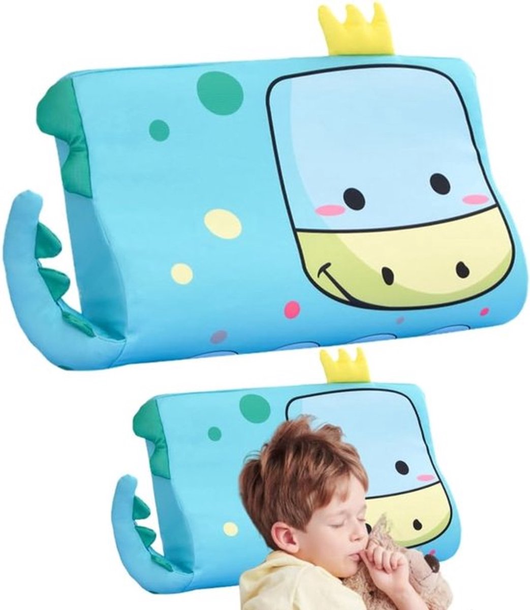 Ergonomisch Kinderkussen 46 x 26 cm met Neksteun, Ademend 3D Mesh en Afneembare Hoes voor een Rustige Slaap