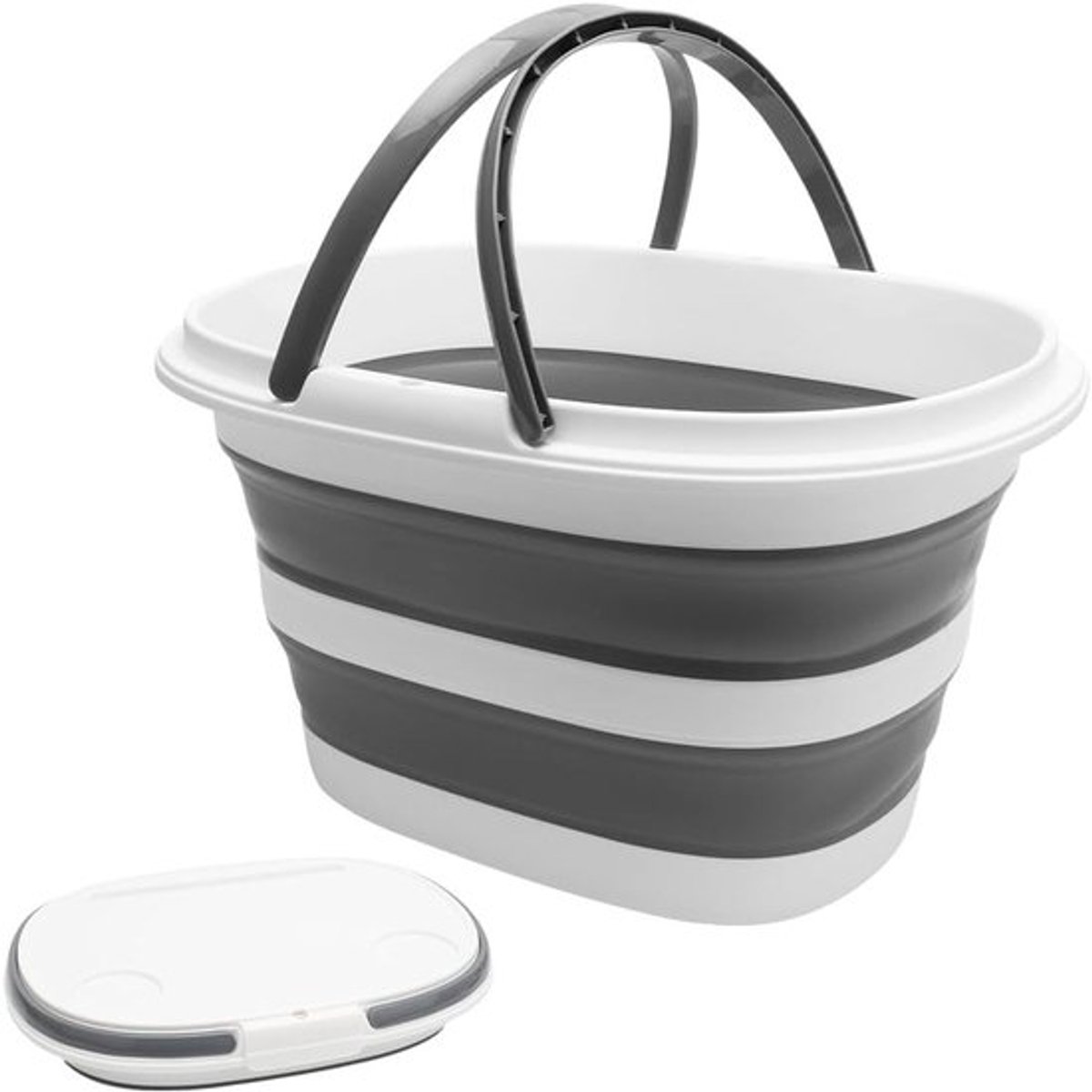 Vouwbare emmer van 16 liter met multifunctioneel deksel, 4-in-1 siliconen tray, opbergruimte voor camping en keuken, ruimtebesparend en praktisch