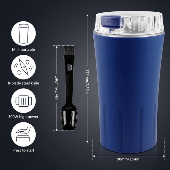 Koffiemolen 300 W met roestvrijstalen messen voor koffiebonen, specerijen en noten - multifunctionele elektrische koffiemolen voor perfect gemalen koffie en kruiden — afbeelding 5