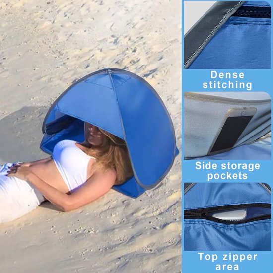 Zonneschermtent - Hoofdbeschermingstent - Draagbare tent - Strandtent - Zonnescherm - Zonbescherming - Reistent - Mini - Luifel - Blauw — afbeelding 3
