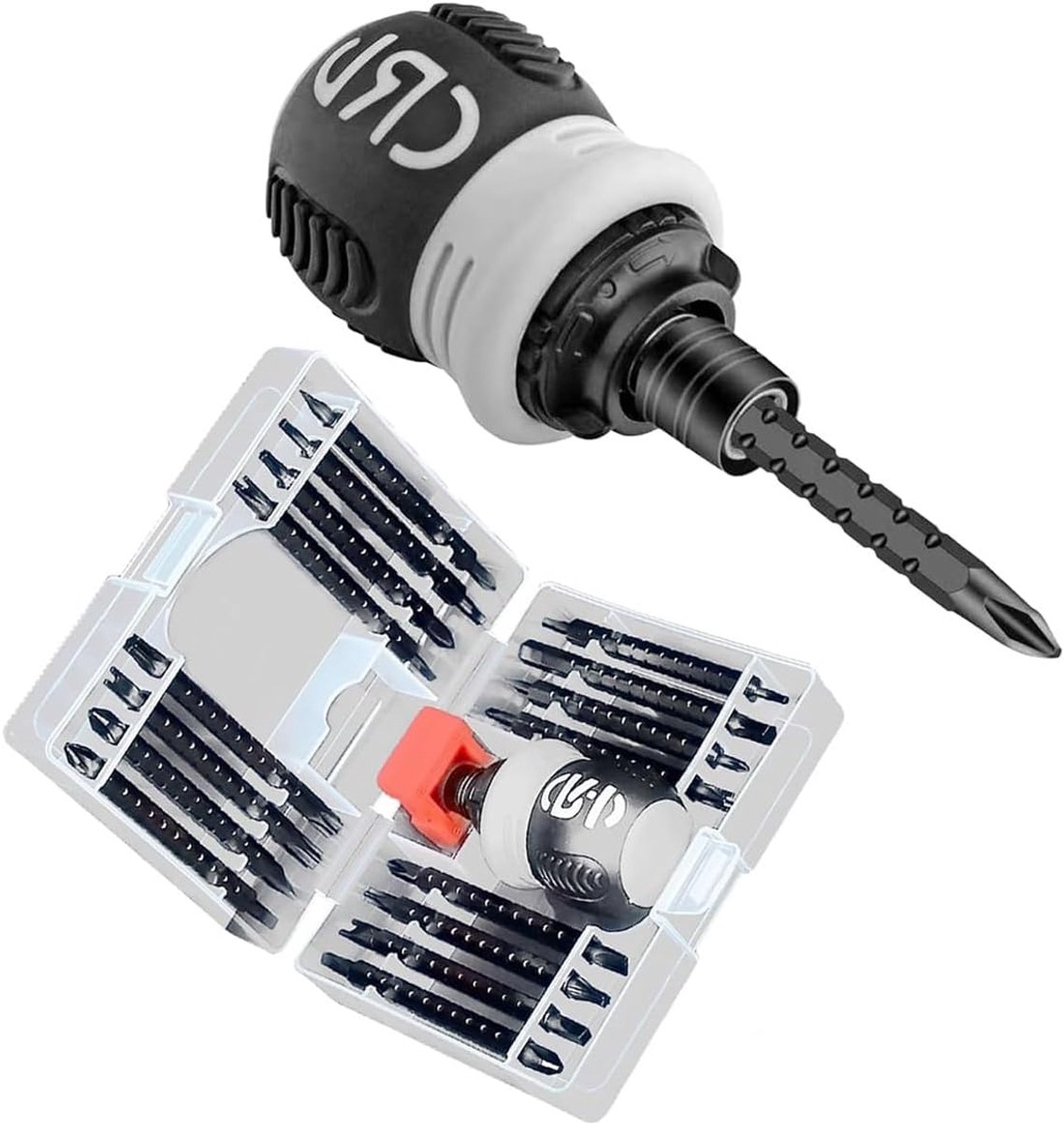 SnelShoppen - 26-in-1 Korte Handgreep Ratelschroevendraaier Set, Compact Magnetische Multibit Set van Chrome Vanadium Staal voor Krappe Ruimtes, Verst