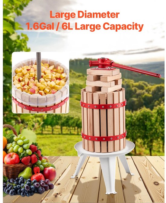 Atlasyx Fruitpers - Fruitpers handmatig - Sap pers - Sapmaker - Handpers - 6 liter capaciteit - Inc 2 filterzakken - Natuurlijk hout van Atlasyx — afbeelding 4