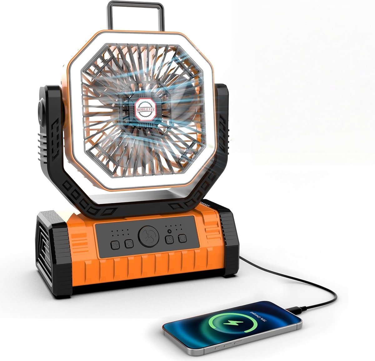 SnelShoppen - Draagbare Campingventilator 20000 mAh met Licht, 4 Snelheden, Afstandsbediening, Haak, 8U Timer, Oscillatiemodus, Oplaadbare Bureauventi