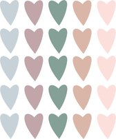 Vrolijke hartjes muurstickers | Gekleurde hartjes stickers | Kinderkamer muurstickers | Babykamer stickers | 25 hartjes muurstickers 5x4cm