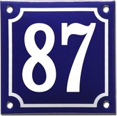 Emaille huisnummer blauw/wit nr. 87