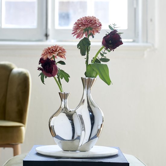 Vase Double Fleur Rivièra Maison - S - Vase - Aluminium - Argent | bol