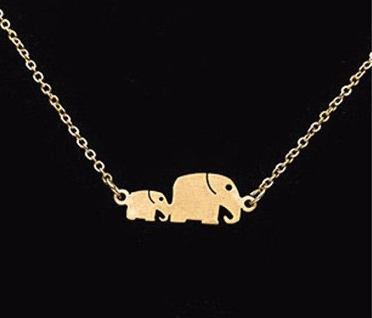 Ketiing met hanger olifant en baby  goudkleur
