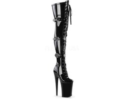 Pleaser - INFINITY-3028 Plateau Overknee Laarzen - Paaldans schoenen - 38 Shoes - Zwart