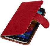 Washed Leer Bookstyle Wallet Case Hoesje voor Galaxy Core II G355H Roze