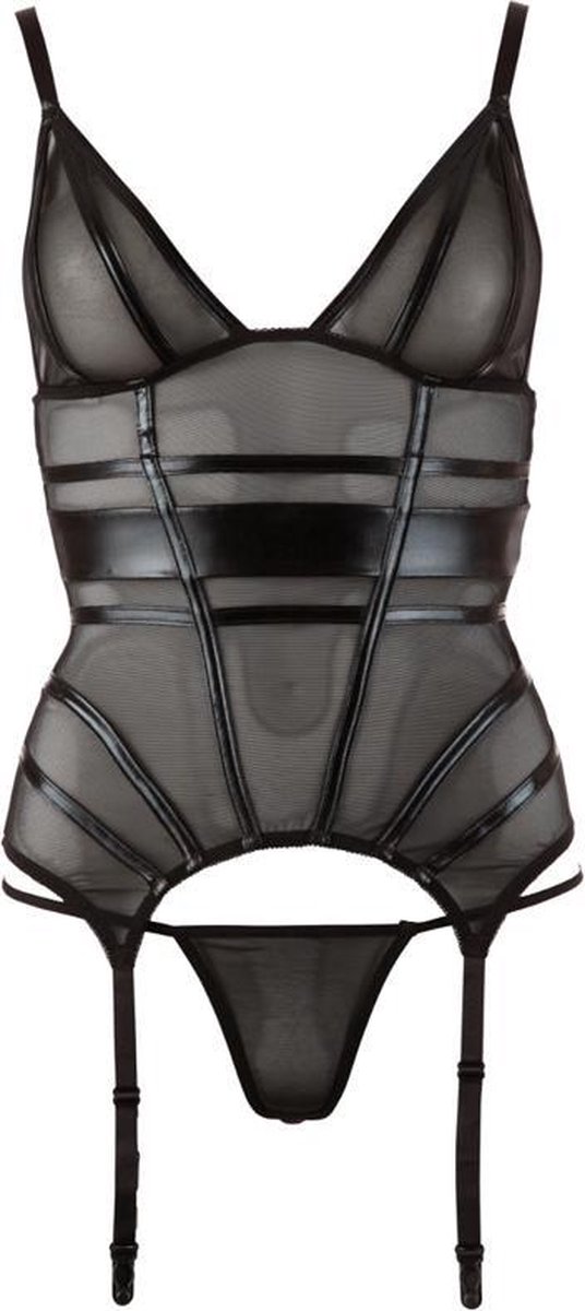 Goedkoopste Cottelli Collection – Jarretel Jurk met Wetlook Banden en String voor Seksuele Spanning – Maat M – Zwart