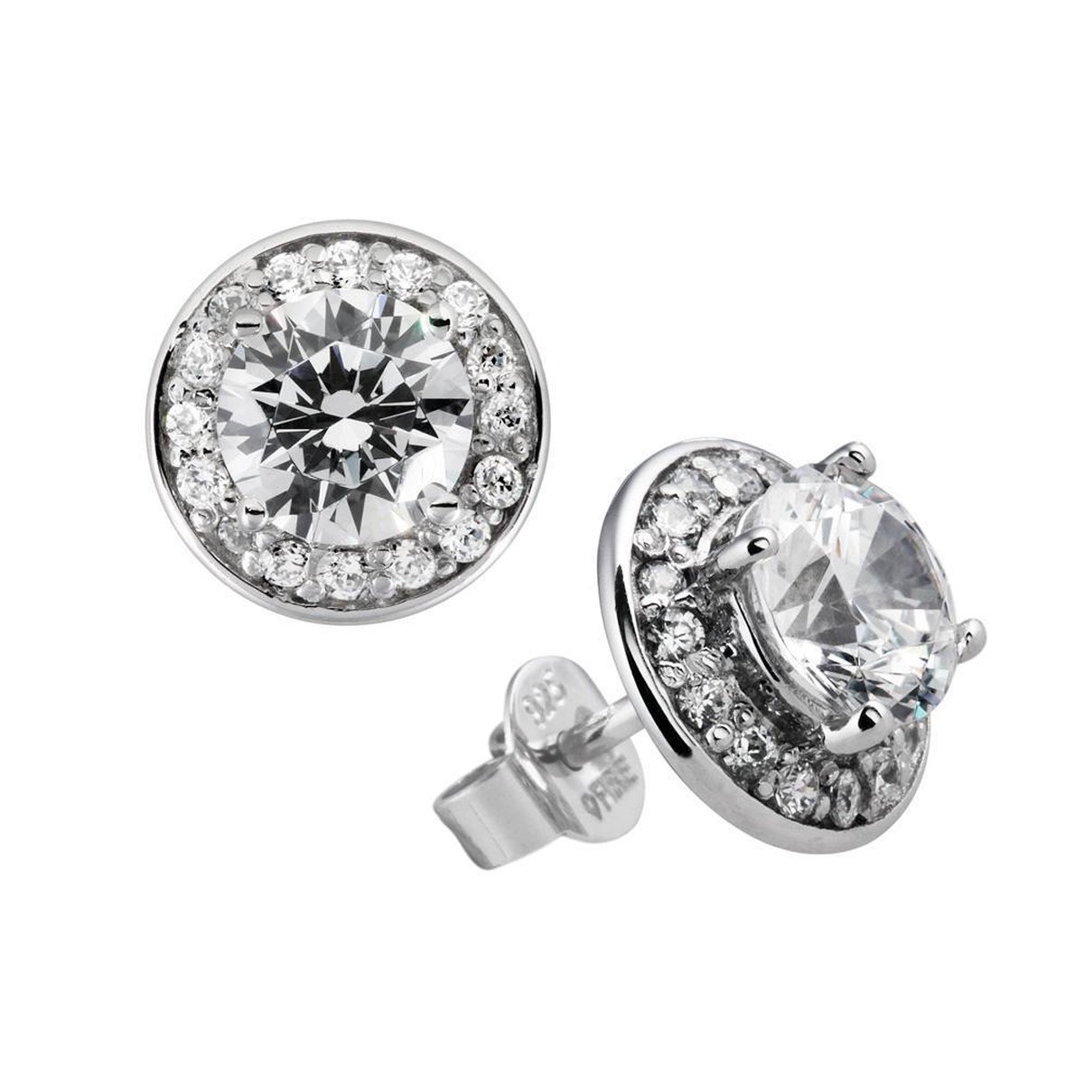 Diamonfire oorknoppen - zilver gerodineerd gerodineerd - zirkonia - 4 poot chaton - rond - 11.4 mm