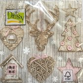 40 Servetten - Daisy - Xmas Decoration With Pink - Dennenappel/Hartje/Vogelhuisje/Hertengewei/Hartje/Ster/Kerstboom/Ster - Beige/Wit/Bruin/Roze - Kerstmis - lunch 33 x 33 cm - 3-la