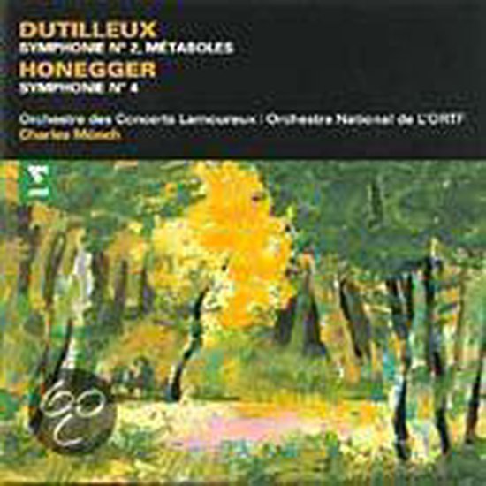 Cd-hoes met abstracte, kleurrijke boslandschap schilderij. Titel: Dutilleux Symphonie N° 2 Métaboles, Honegger Symphonie N° 4.