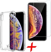iPhone XS / X Hoesje - Anti Shock Proof Siliconen Back Cover Case Hoes Transparant - Tempered Glass Screenprotector