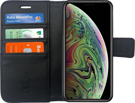 Hoesje geschikt voor iPhone X / XS - Book Case Leer Wallet Cover Portemonnee Pasjeshouder Hoes Zwart