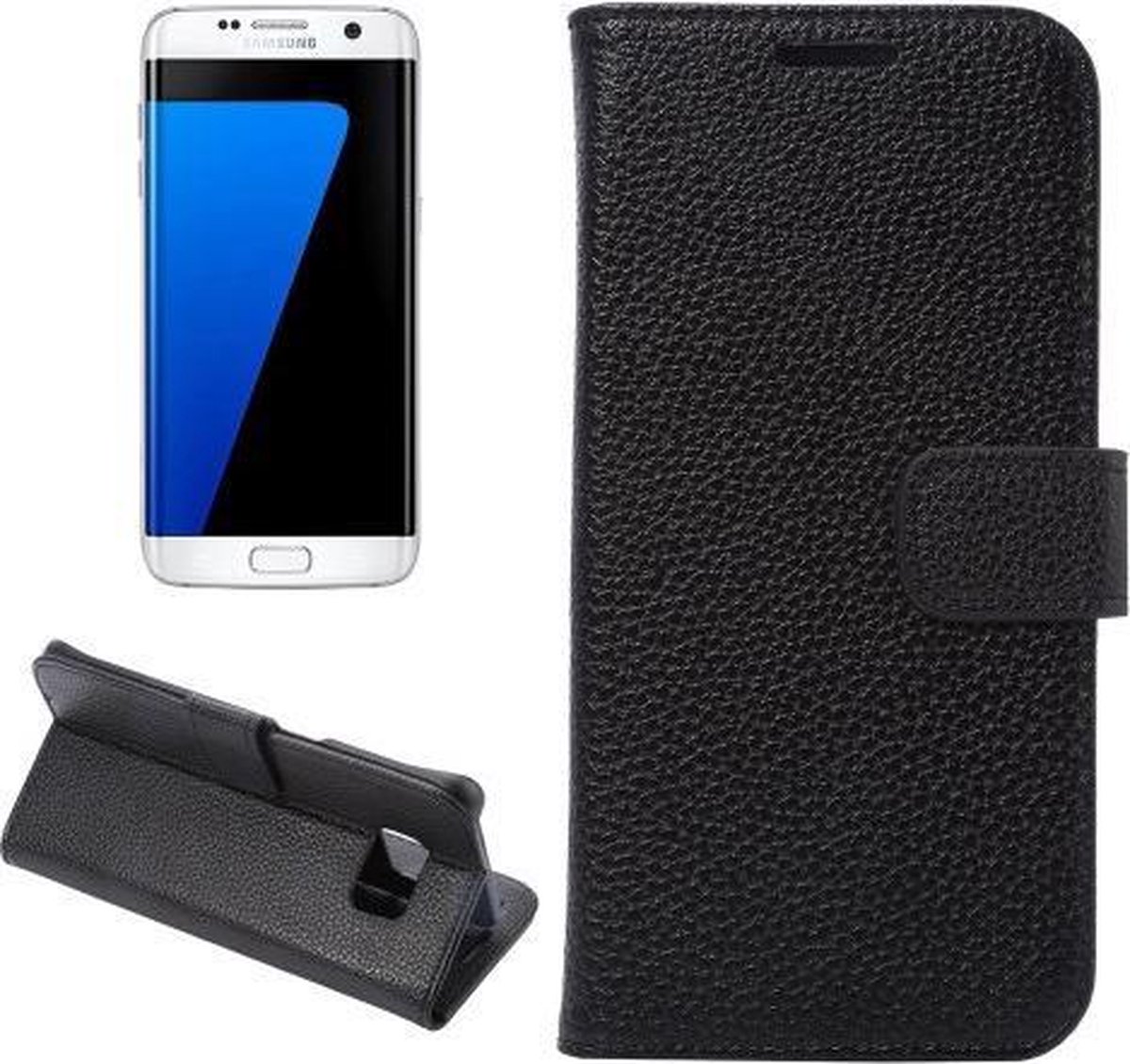 Lychee grain wallet case hoesje Samsung Galaxy S7 edge zwart