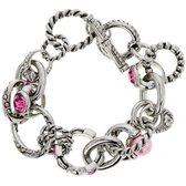 Zilver-kleurige schakelarmband met roze details