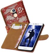 Lace Bookstyle Wallet Case Hoesjes voor Huawei Honor 6 A Rood
