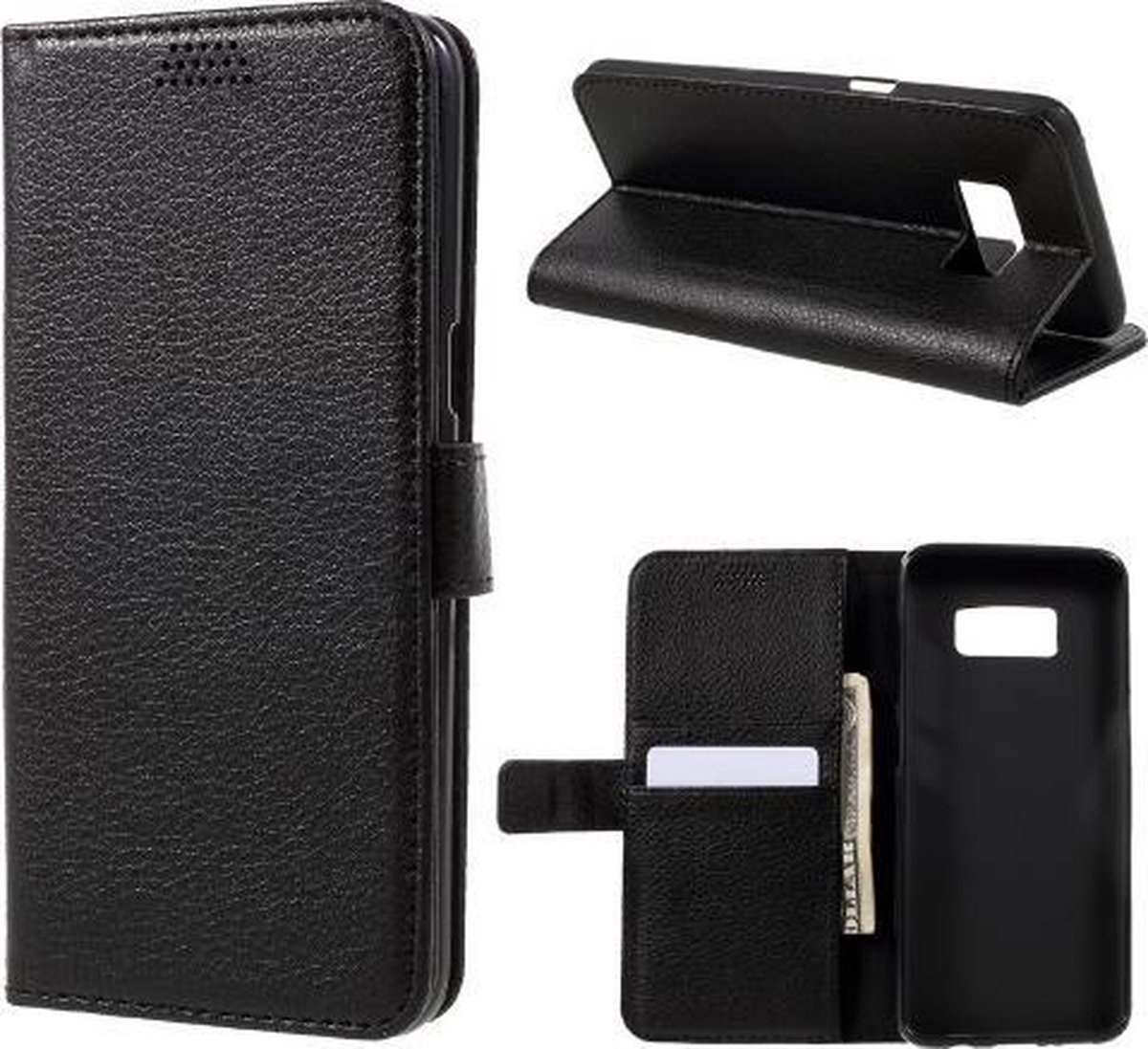Samsung Galaxy S8 Litchi portemonnee hoesje - zwart