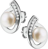 The Jewelry Collection Oorknoppen Parel En Zirkonia - Zilver Gerhodineerd