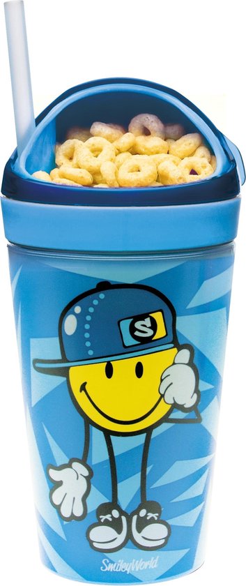 Zak!Designs Smiley 2.0 Junior Boy Snack & Drinkbeker - Polypropyleen - 300 ml - Blauw