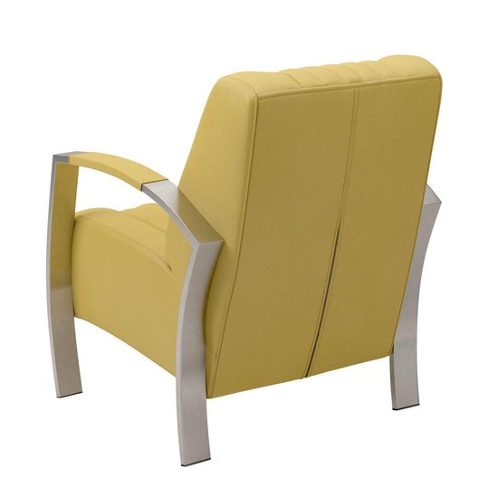 Leren fauteuil Glamour geel leer, metalen frame, met armleuning, leren fauteuil,...