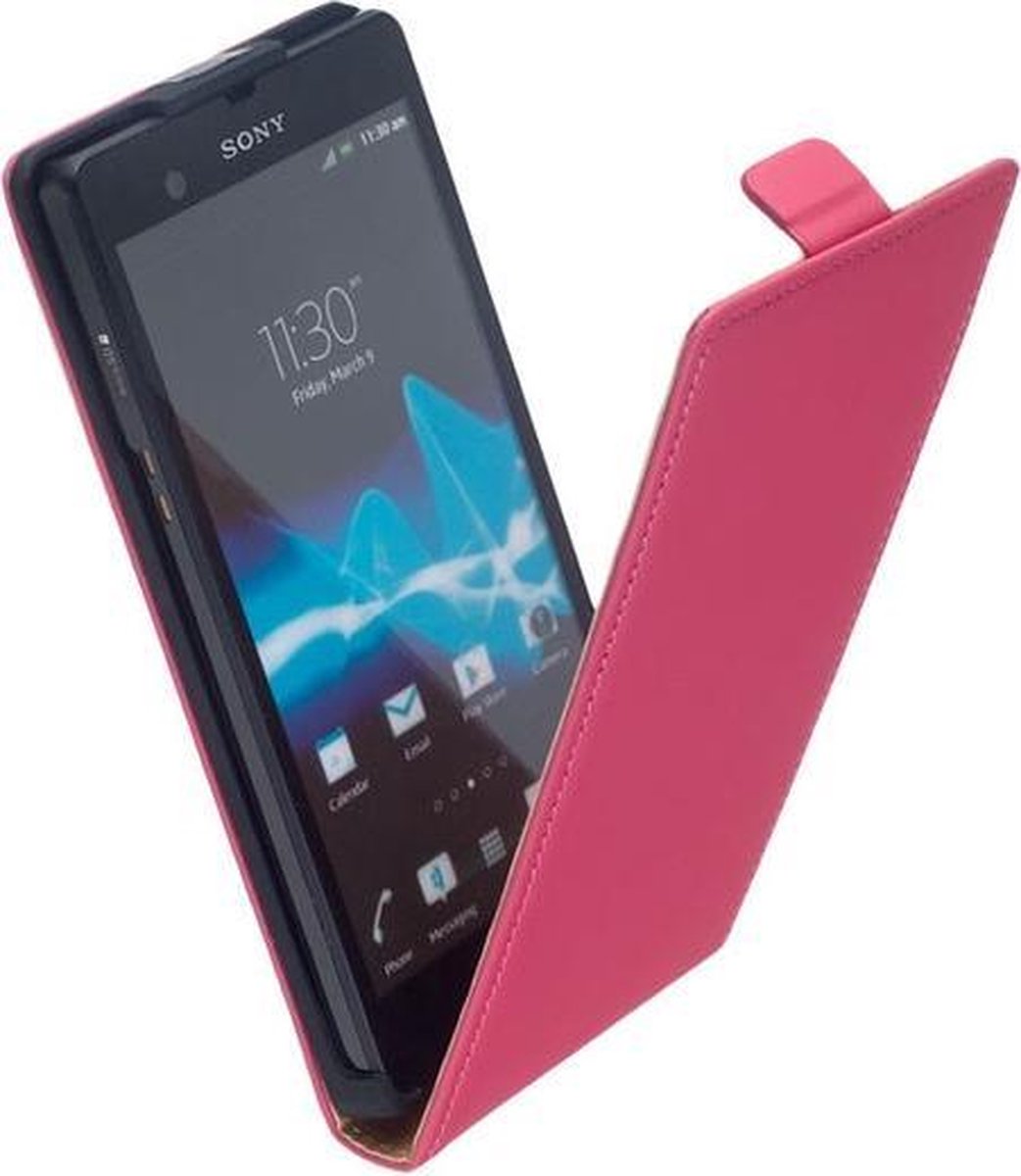 LELYCASE Premium Flip Case Lederen Cover Bescherm Hoesje Sony Xperia Z Pink