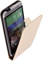 LELYCASE Lederen Flip Case HTC One E8 Ace Flipcover Hoesje Wit