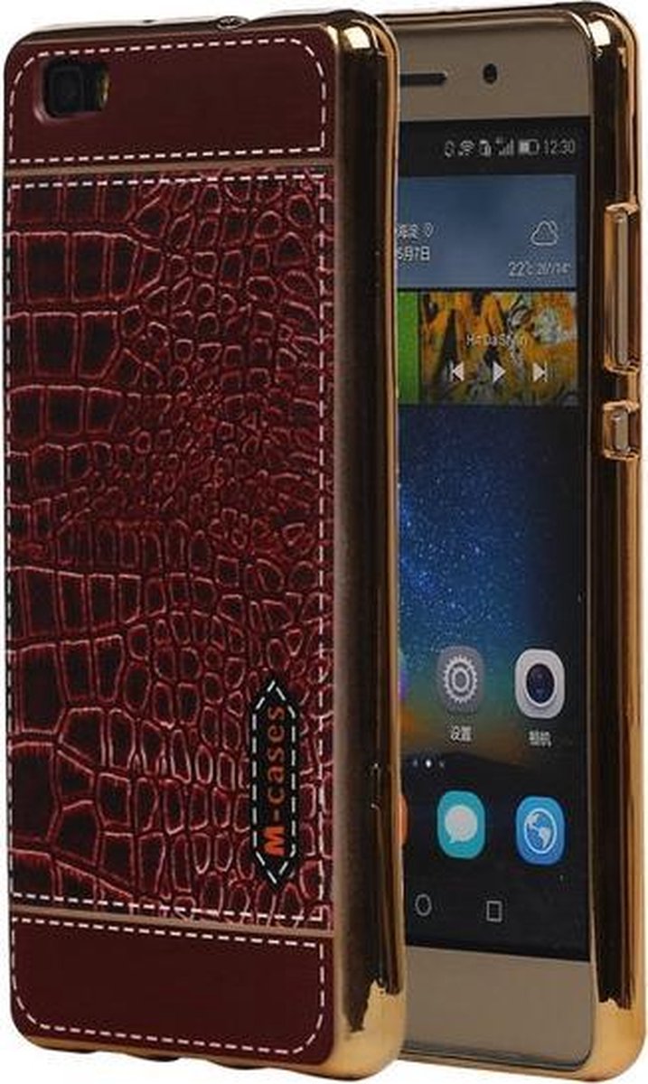 M-Cases Bruin Krokodil Design TPU back case cover hoesje voor Huawei P8 Lite