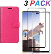 Bookcase hoesje Geschikt voor: Samsung Galaxy S10+ Portemonnee roze met 2 stuks Glas Screen protector