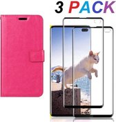 Samsung Galaxy S10+ Portemonnee hoesje roze met 2 stuks Glas Screen protector