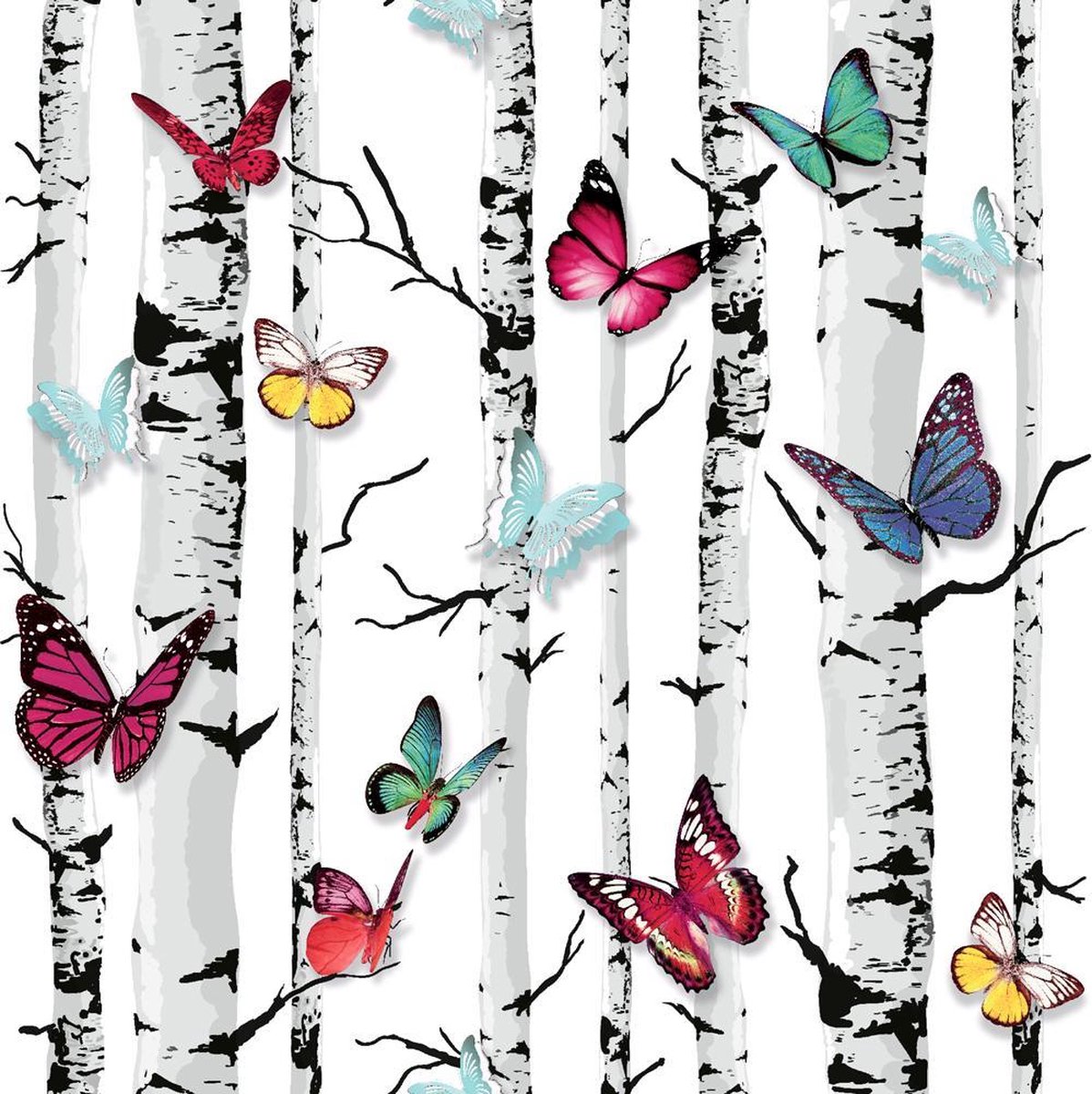 Dutch Wallcoverings papierbehang vlinders/berken
