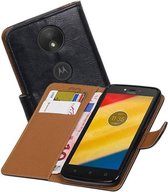 Pull Up TPU PU Leder Bookstyle Wallet Case Hoesjes voor Moto C Plus Zwart