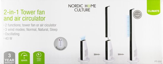 NORDIC HOME CULTURE FT-550 â€“ 2-in-1 ventilator en luchtkoeler met afstandsbediening - Nordic Home Culture