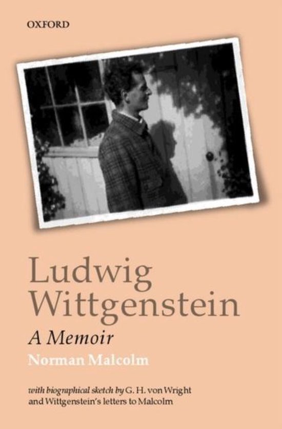 Boek 'Ludwig Wittgenstein A Memoir' met een zwart-witfoto van Ludwig Wittgenstein, geschreven door Norman Malcolm.