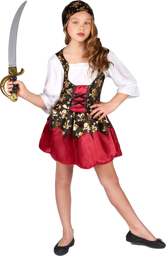 LUCIDA - Goudkleurige schedels piraten kostuum voor meisjes - L 128/140  (10-12 jaar) | bol.com