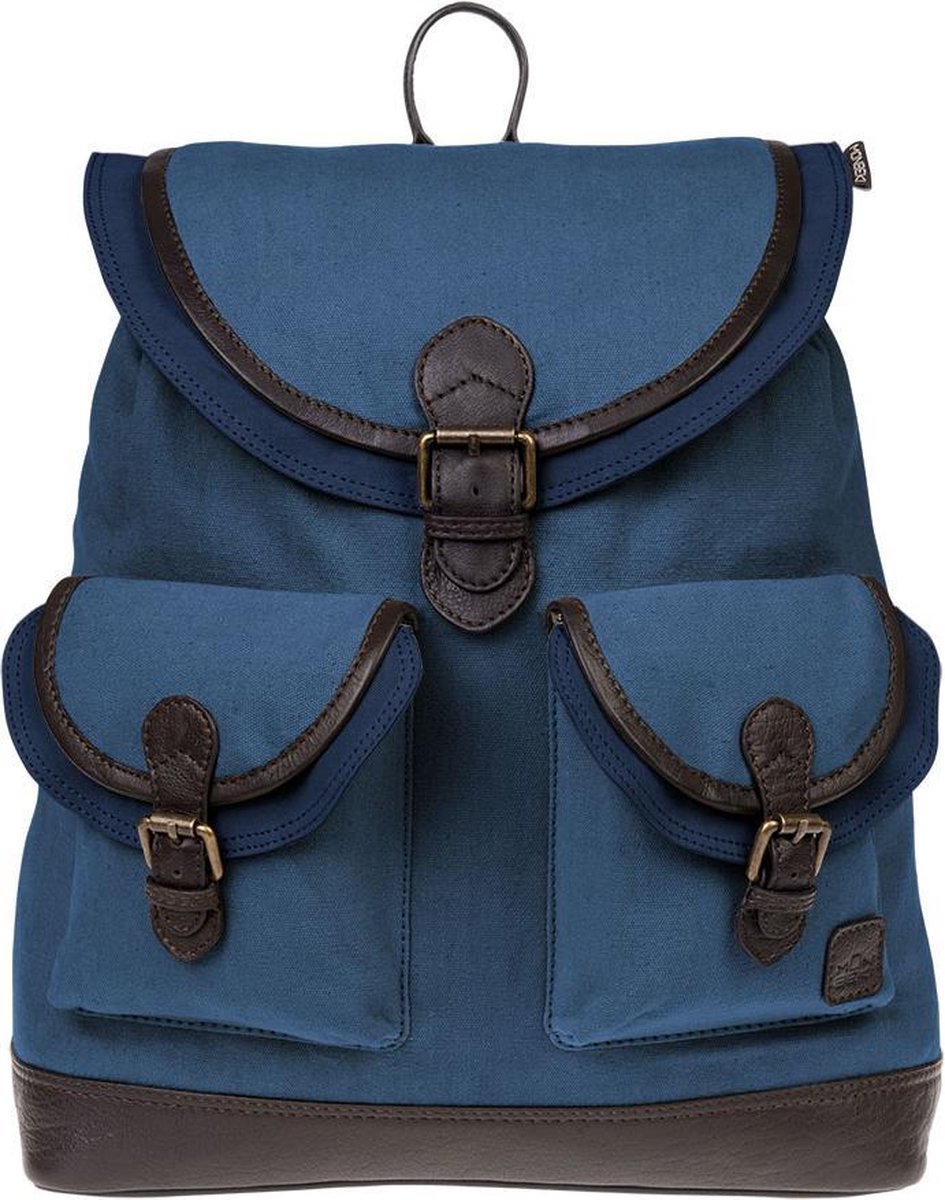 Monbeki Blauwe Canvas Rugzak met Blauwe Kleppen