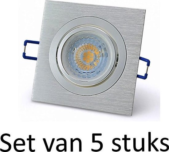 7W GU10 inbouwspot | Zilver vierkant | Set van 5 stuks