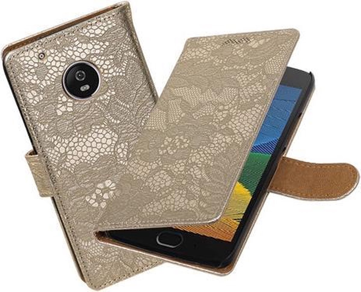 BestCases.nl Motorola Moto G5 Plus Lace Effen booktype hoesje Goud