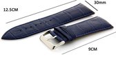 Horlogeband - Echt Leer - 30mm - Croco Band + Push Pin - Blauw
